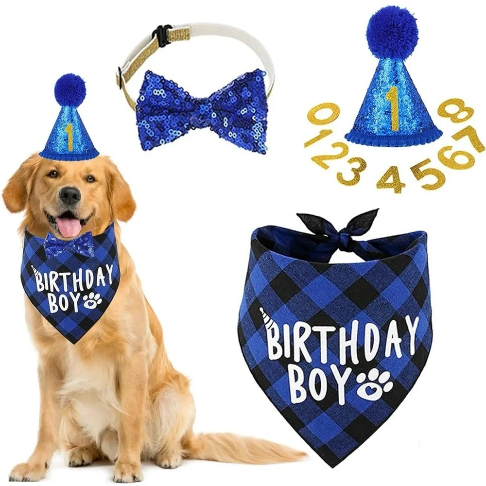 Dog Birthday Boy Party Set Bandana Hat Bow Tie NWT